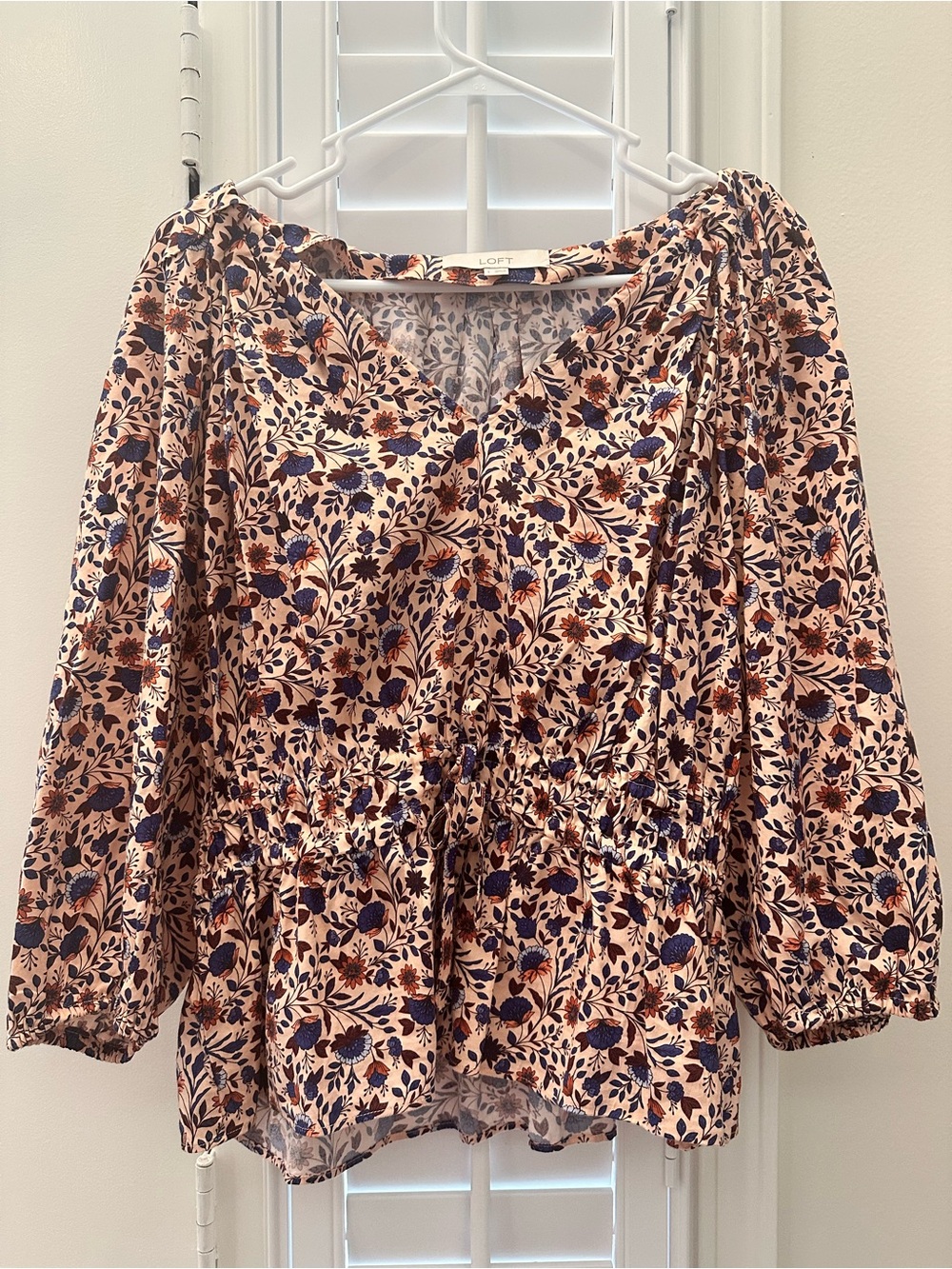 LOFT Floral V-Neck Peplum Blouse